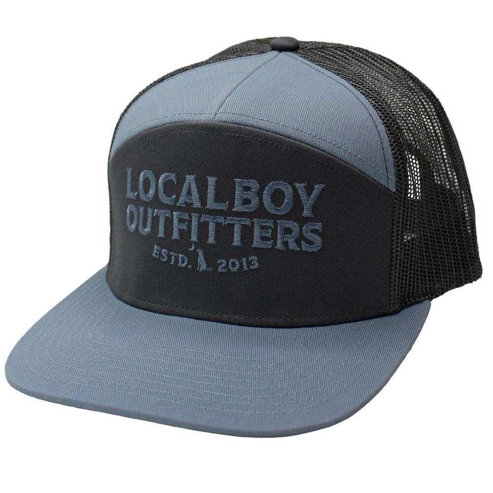 Local boy outfitters ESTD 2013 7 Panel Hat blue gray new trucker cap adjustable